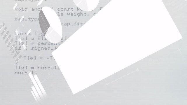 Rotating geometric shapes and code snippets animation over programming background