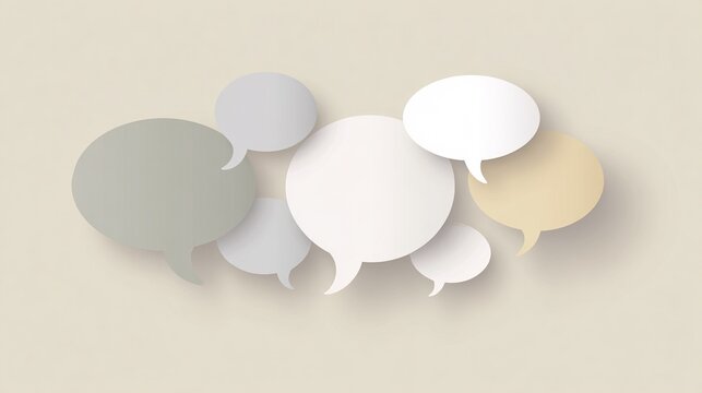 dialogue. Abstract speech bubble shapes representing consumer feedback in a clean minimalist style. pitch deck slides.