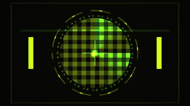 Futuristic Green Circular Radar Interface with Gingham Pattern Display