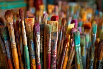 Fototapeta premium Colorful paint brushes in holder.