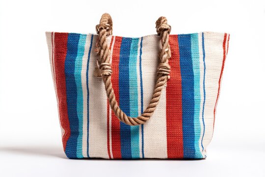 Colorful striped tote bag with rope handles.