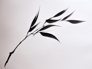 Fototapeta premium A monochrome illustration of bamboo leaves on a slender stem. Minimalist art style