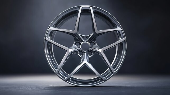 alloy. A polished metal wheel with intricate geometric designs, showcasing industrial elegance on a dark background. safety posters.