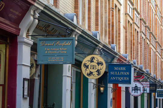 Shops on Cecil Court in London, UK