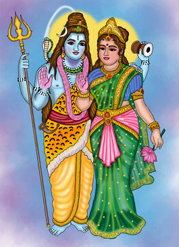 hand drawn digital art of lord shiva & parvati