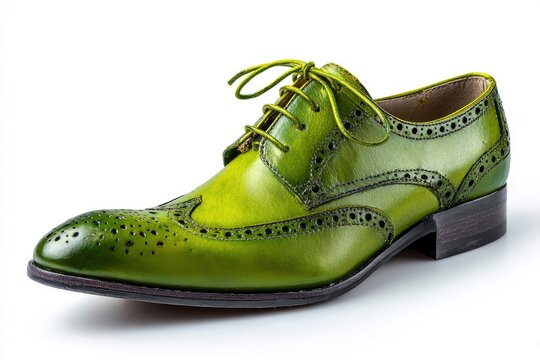 Green leather brogue dress shoe.