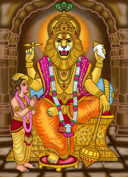 hand drawn digital art of lord narsimha & prahlad