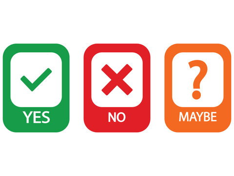 Yes No Maybe Icon Set - Check Mark Cross and Question Mark Choice Symbols