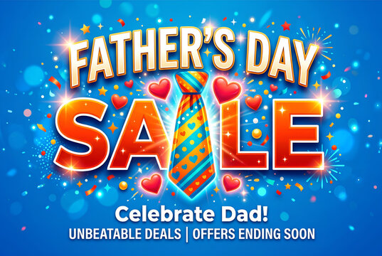 Fathers day sale special offer with tie and hearts celebration of dad unbeatable deals ending soon