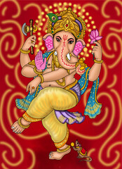 Obraz premium hand drawn digital art of lord ganesha dancing