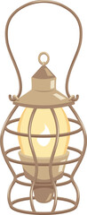 Obraz premium Vintage lantern with burning candle, vector cartoon antique hanging lighting device, medieval kerosene lamp