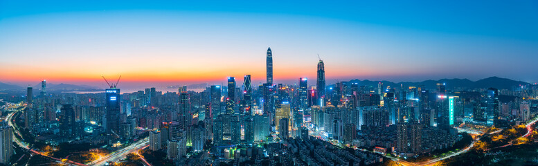Fototapeta premium The skyline of Futian District, Shenzhen at dusk