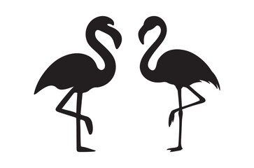 Obraz premium Two elegant flamingos stand gracefully facing each other in a simple black silhouette design