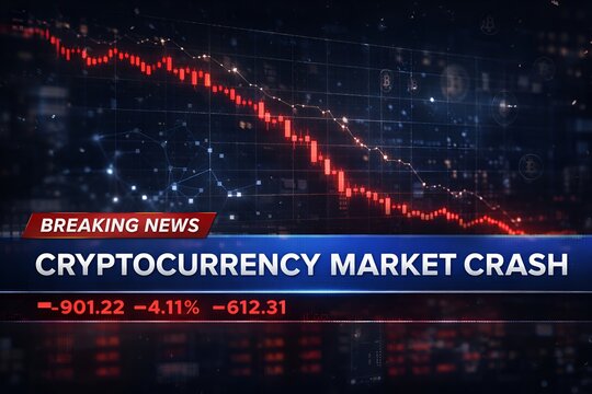 Breaking news Global market crash report signals widespread financial panic and a significant economic decline with a striking red chart indicating a severe crisis