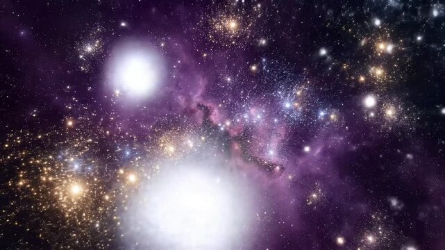 Deep space galaxy nebula background with shimmering stars and cosmic purple dust clouds swirling in a vast interstellar void cinematic science