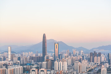 Fototapeta premium The skyline of Futian District, Shenzhen at dusk