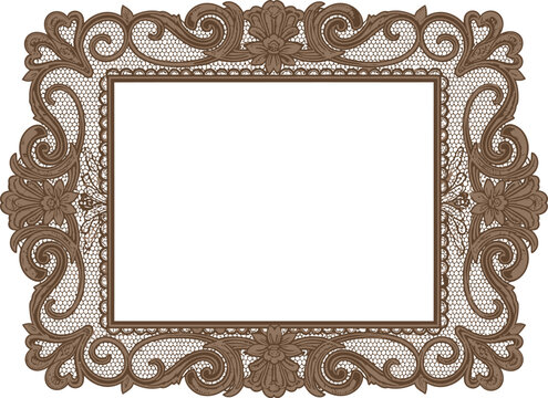 An ornate gold picture frame with intricate designs on a white background