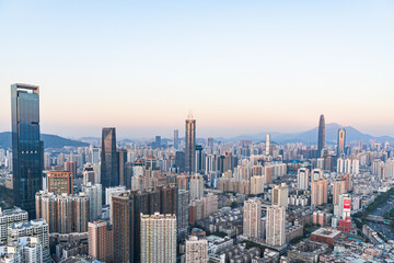 Obraz premium The skyline of Futian District, Shenzhen at dusk