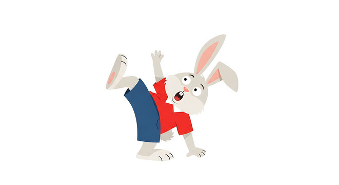 Cartoon rabbit, breakdancing bunny, dancing animal, fun illustration