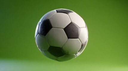 Naklejka premium Classic Soccer Ball in MidAir Against Blurred Green Background.