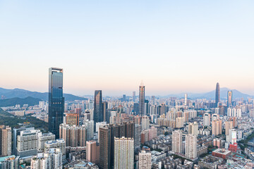 Fototapeta premium The skyline of Futian District, Shenzhen at dusk
