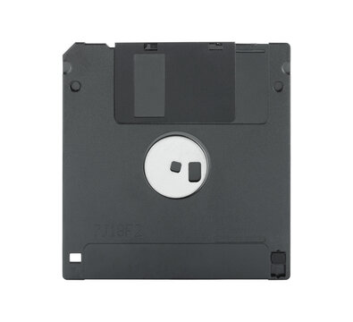 Classic floppy disk isolated on transparent background with full focus. Retro digital storage medium concept for technology history, data backup, and vintage computer themes