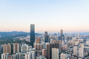 Fototapeta premium The skyline of Futian District, Shenzhen at dusk