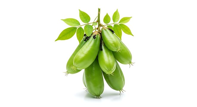 Green bilimbi fruits with leaves isolated on white background