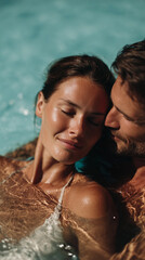 Inniges Paar in der Therme genießt den Moment