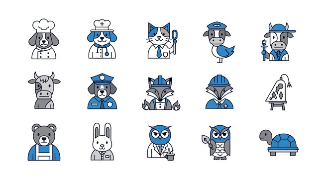 Cartoon animals in various professions.