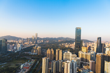 Fototapeta premium The skyline of Futian District, Shenzhen at dusk