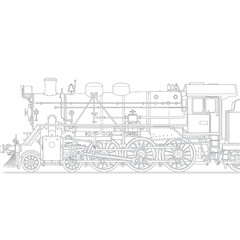 Obraz premium Detailed Line Drawing of a Classic Steam Locomotive Train.