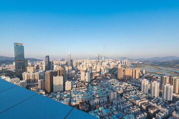Fototapeta premium The skyline of Futian District, Shenzhen at dusk