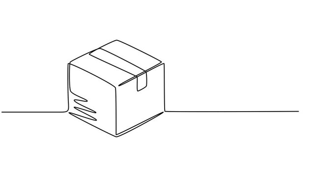 box package icon full length animation continuous one line drawing, box package icon delivery line gift storage cardboard doodle continuous container. a simple shipping package delivery box. 