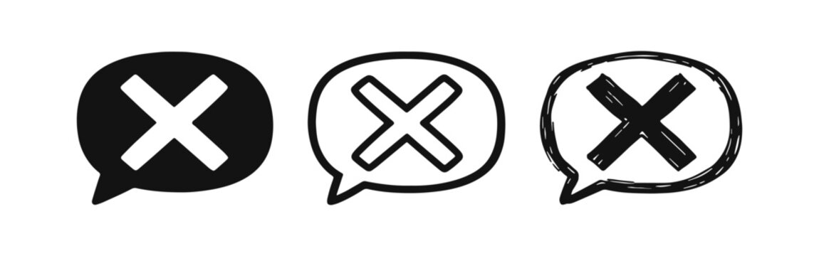 Error, Reject, and Cancel Message Icon Set in Speech Bubbles