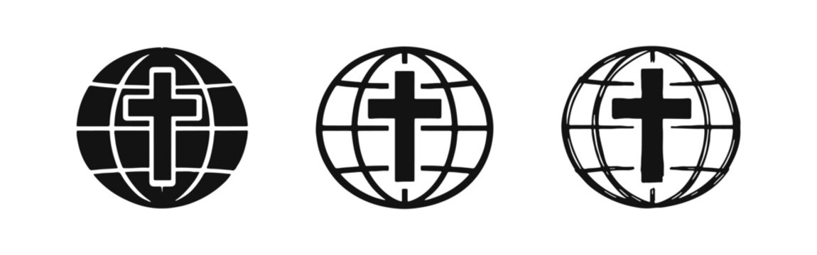 Global Christianity or world mission icon set in various stylistic forms