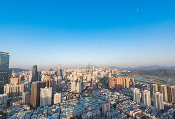 Fototapeta premium The skyline of Futian District, Shenzhen at dusk