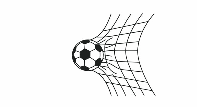Soccer ball breaking through goal net, sport concept, action, vector illustration