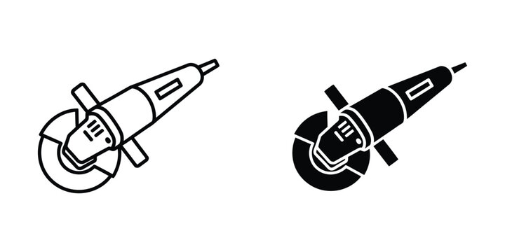 Comparison of an outline and filled angle grinder icon designs for visual representation.