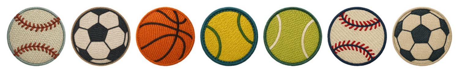 Obraz premium PNG Colorful embroidered sports balls on transparent background