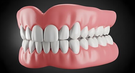 Obraz premium Realistic 3D Render of Dentures with White Teeth on Dark Background