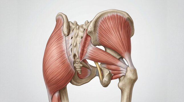 Anatomy of a human pelvis with gluteus maximus removed showing medius