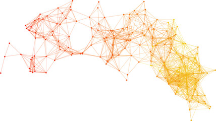 Abstract plexus network background, orange and yellow geometric connecting lines, digital data structure vector for technology and science © NURUN