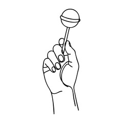 Dibujo sencillo con líneas de una mano sujetando un caramelo lollipop © teracreonte