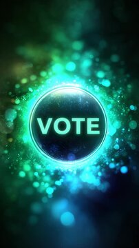 digital neon glowing vote button vertical video