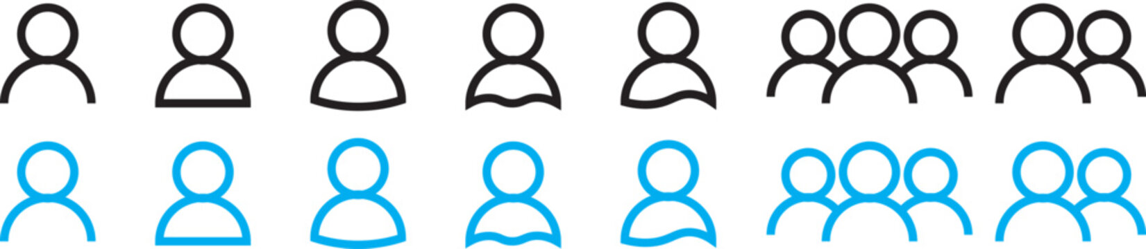 User, People, Icon Set. Multiple User Icon Set (Blue),and black User icon set