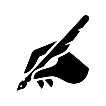 Logotipo con dibujo con silueta de una mano escribiendo con una pluma de ave