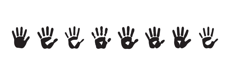 Obraz premium Ink handprint silhouettes set with diverse palm and finger shapes for minimalist background