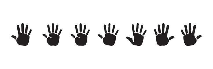 Fototapeta premium Black handprint icons on white background set. isolated handprints, human hand prints. vector illustration