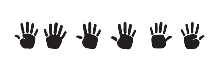 Fototapeta premium Black handprint icons on white background set. isolated handprints, human hand prints. vector illustration